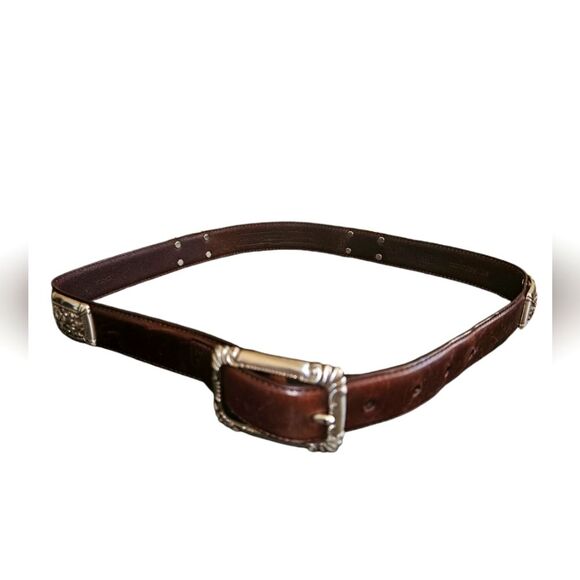Vintage Fossil Brown Leather Silver Accented Belt Size M - Picture 2 of 4